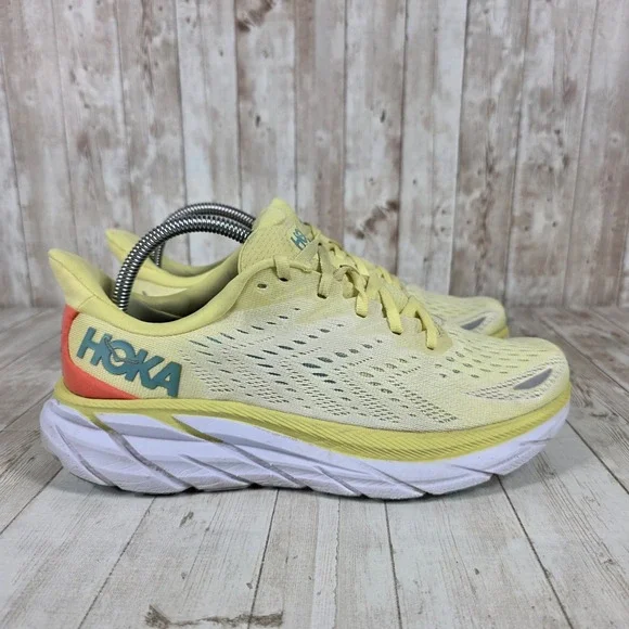 Hoka Clifton 8 Women's Running Shoes Lemon Yellow Teal Size 9B 1119394 - Picture 1 of 8